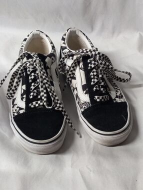 Vans Kids Black & White Checkerboard Skull Skate Sneakers,the Nightmare Before C